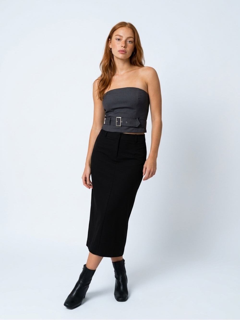 ASOS Black Strapless Belted Crop Top